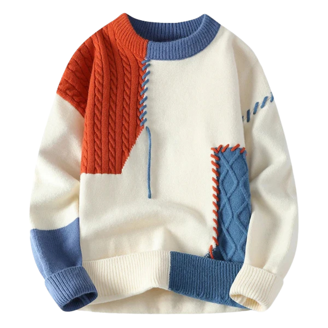 Men’s Cable Knit Patchwork Jumper | Textured Design and Relaxed Fit