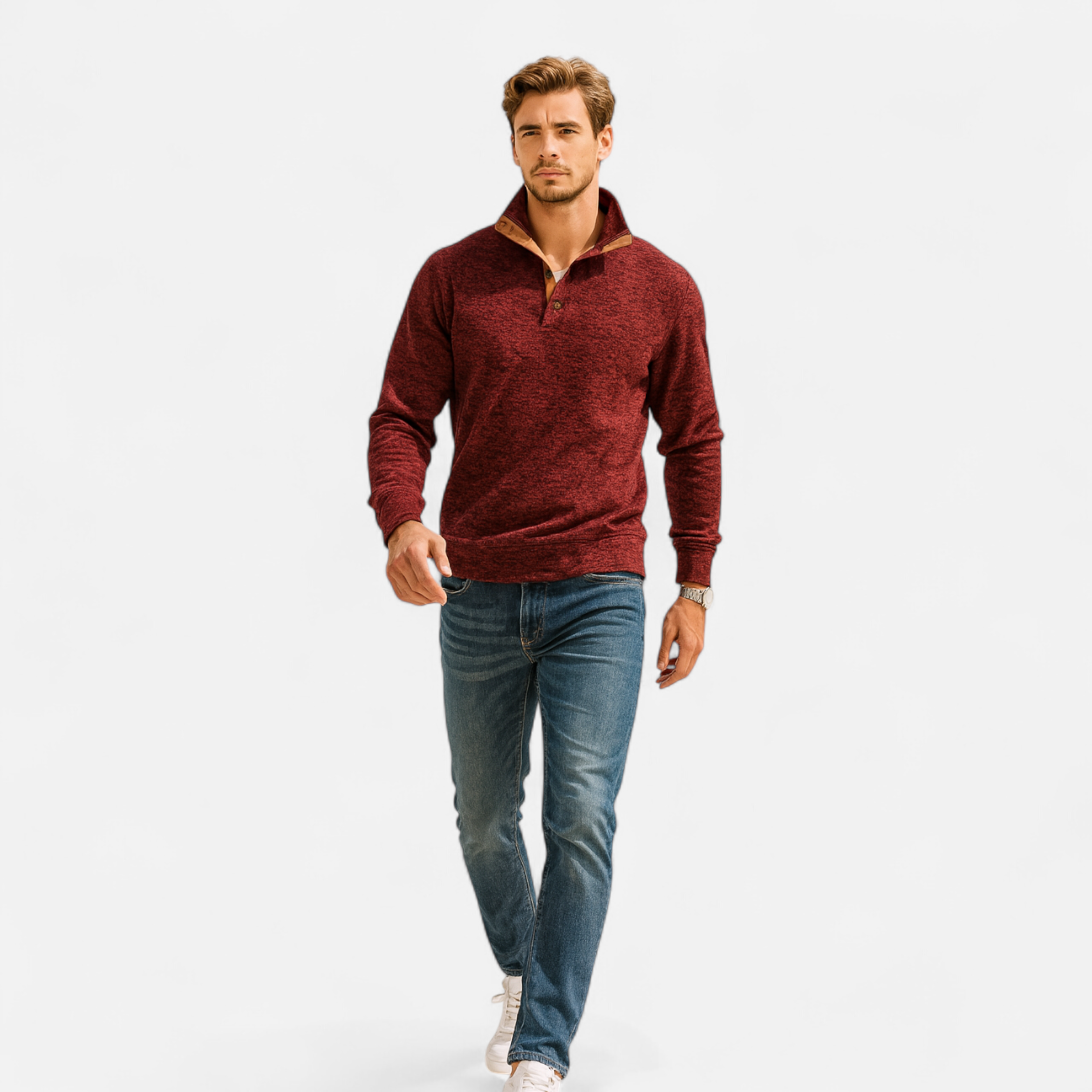 Men’s Stand Collar Knitted Sweater | Refined Warmth for Autumn & Winter