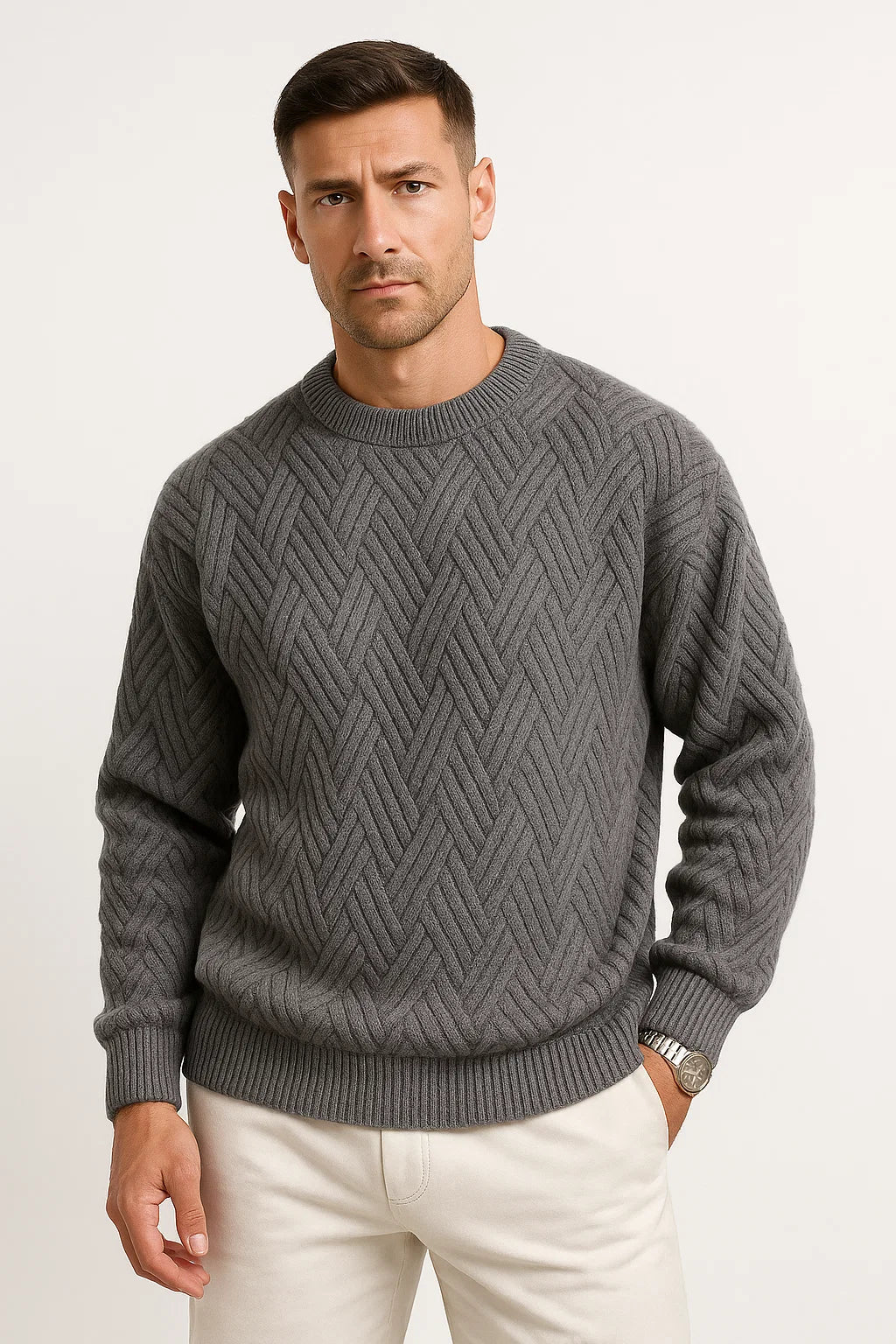 Men’s Knitted Sweater | Relaxed Fit & Ribbed Details