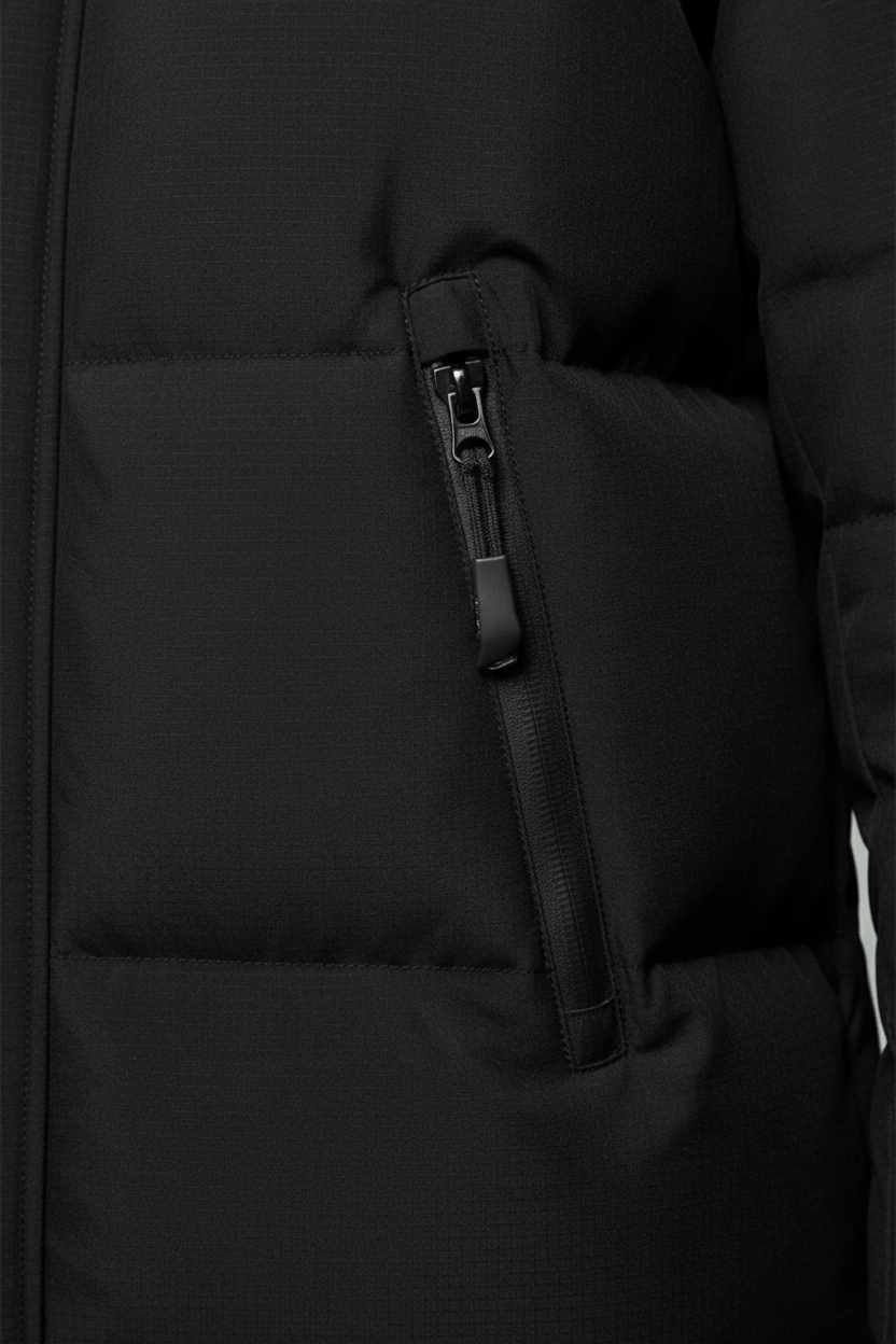 Men’s Insulated Water-Resistant Long Jacket with Hood