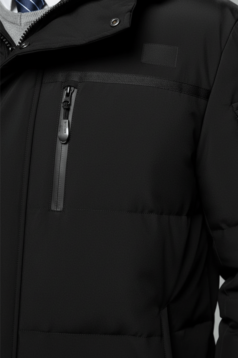 Men’s Insulated Water-Resistant Long Jacket with Hood