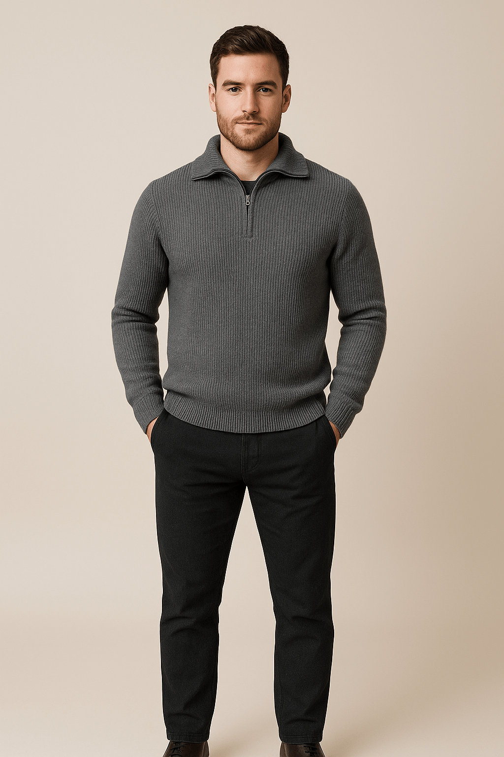 Men’s Textured Half-Zip Jumper with High Collar