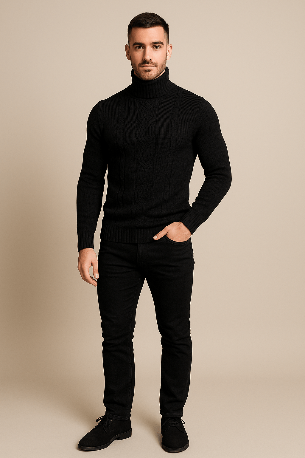 Men’s Cable Knit Turtleneck Jumper | Warm Design and Refined Style
