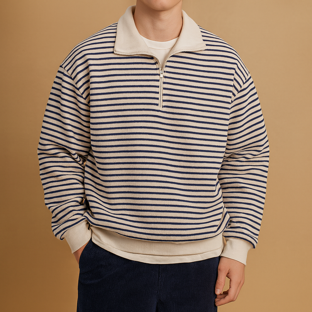 Men’s Striped Half Zip Sweater – Casual and Modern Style