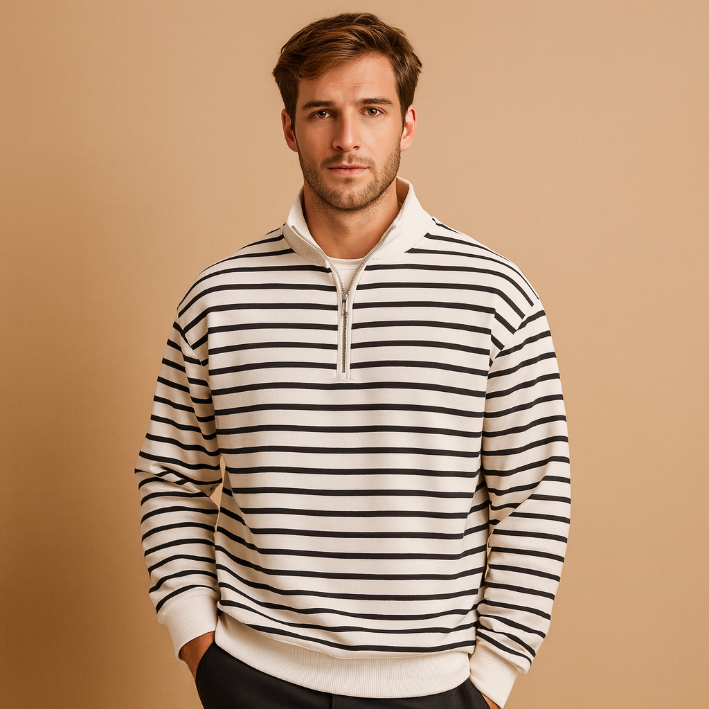 Men’s Striped Half Zip Sweater – Casual and Modern Style