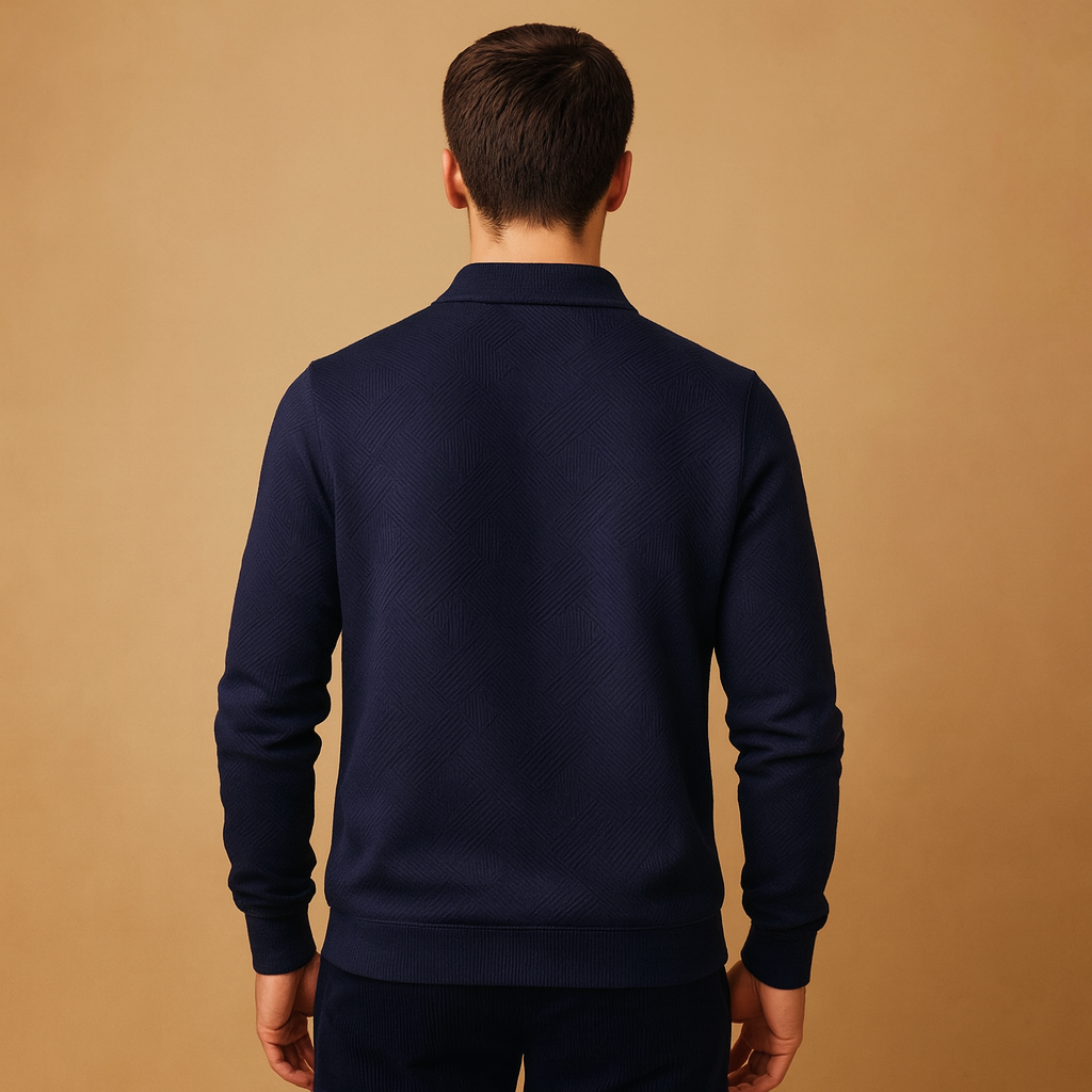 Men’s Quarter-Zip Polo Sweater with Geometric Pattern
