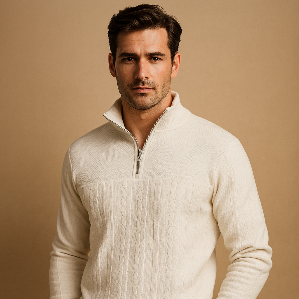 Men’s Quarter Zip Sweater – Relaxed Fit and Timeless Style